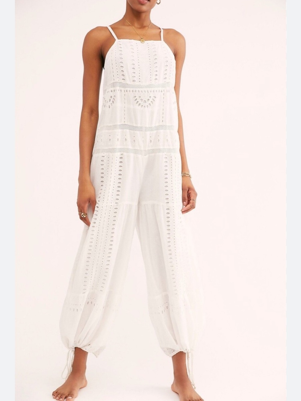 Free People Savannah White Eyelet Halter Jumpsuit